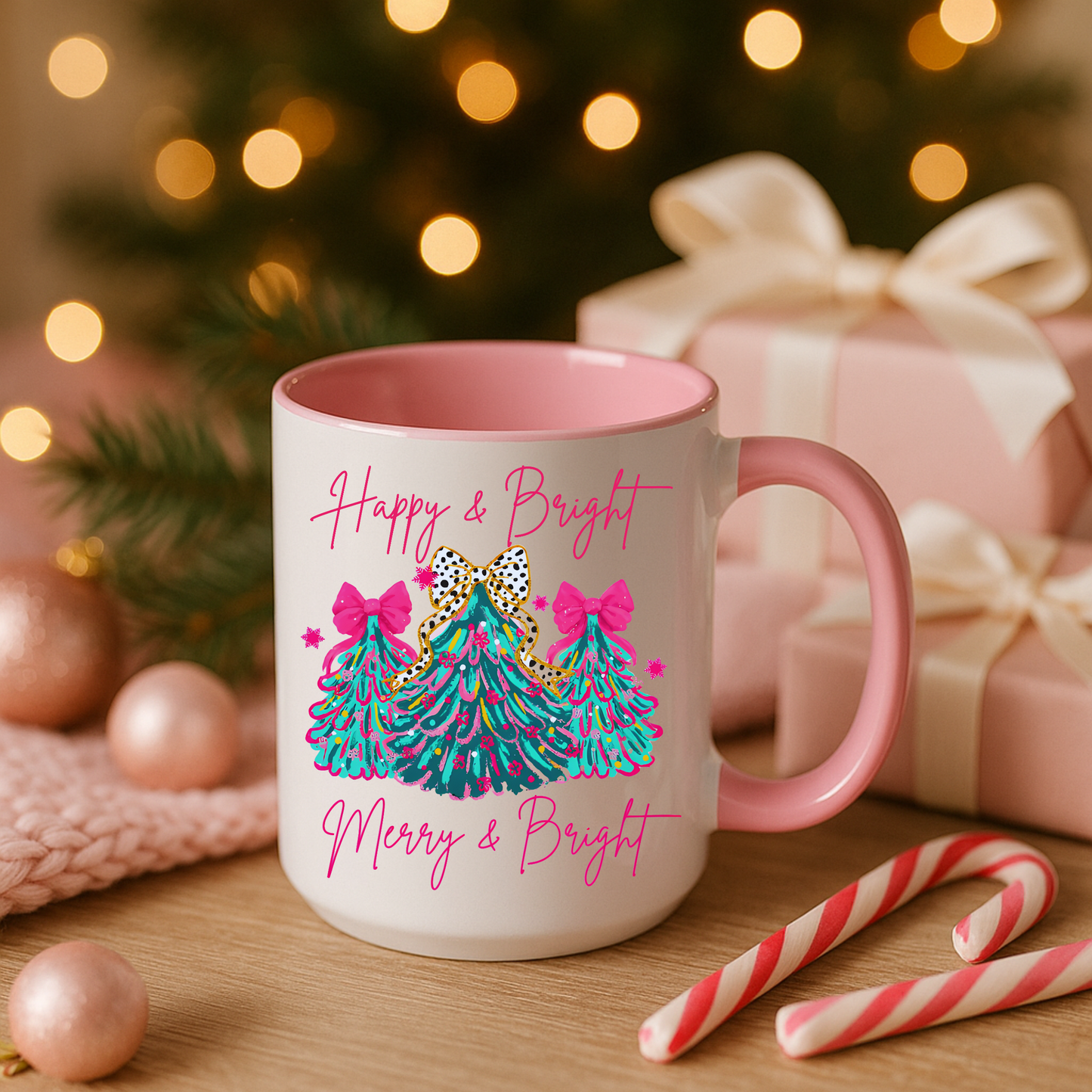 Happy and Bright Christmas Mug, Merry and Bright Coffee Cup