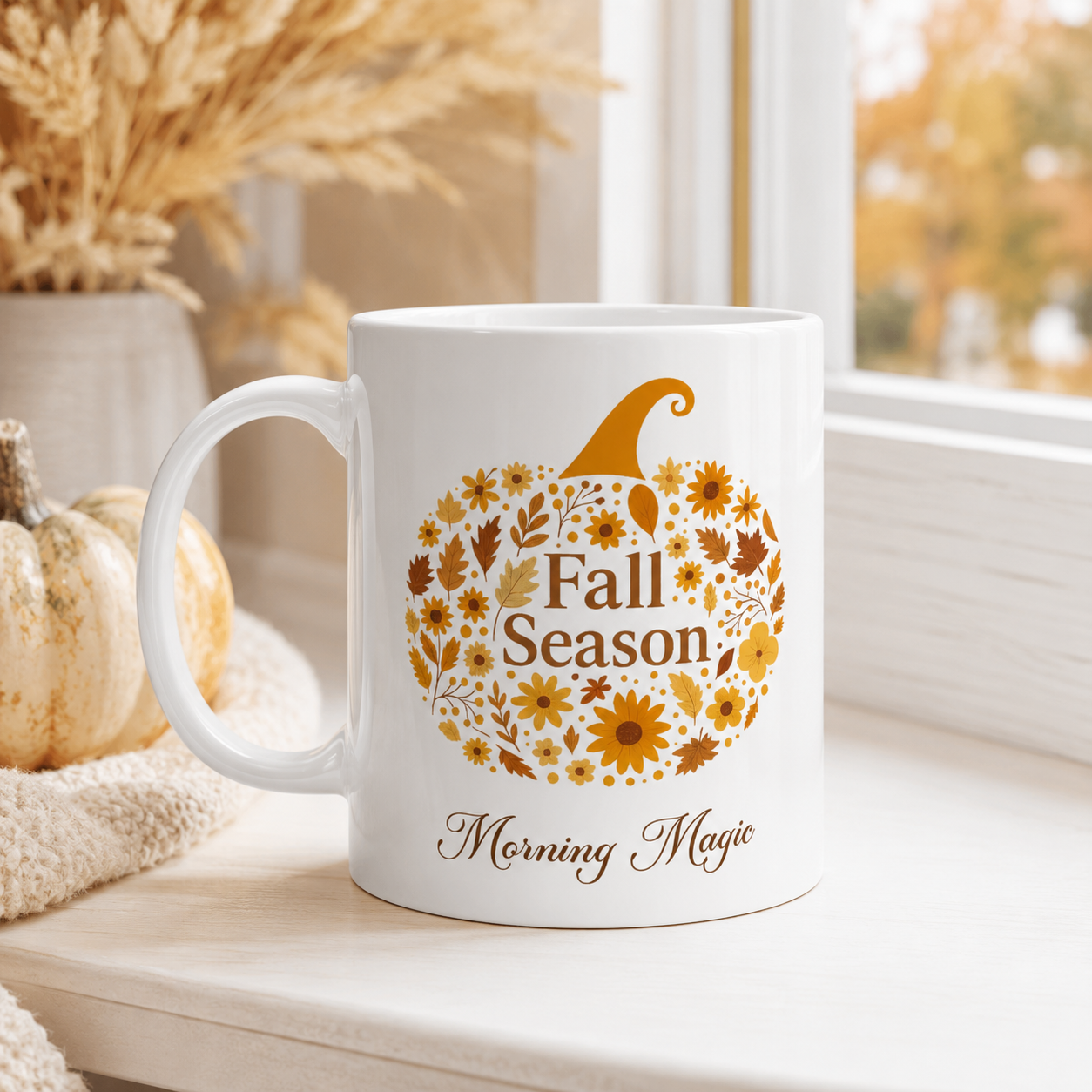 Fall Season Pumpkin Mug, Morning Magic Coffee Cup