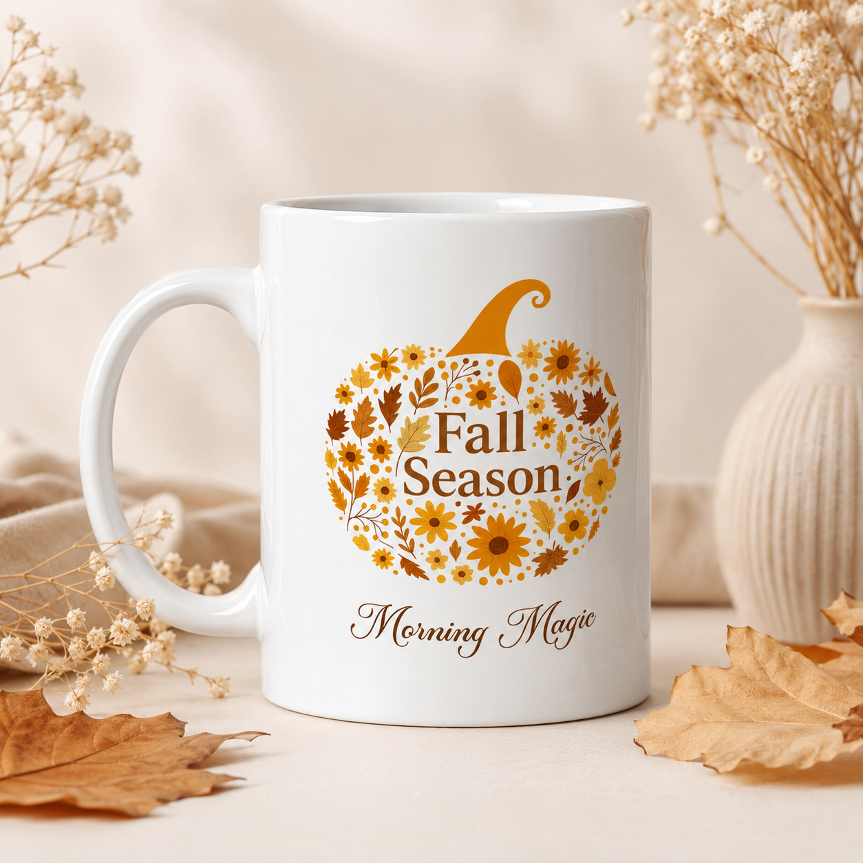 Fall Season Pumpkin Mug, Morning Magic Coffee Cup
