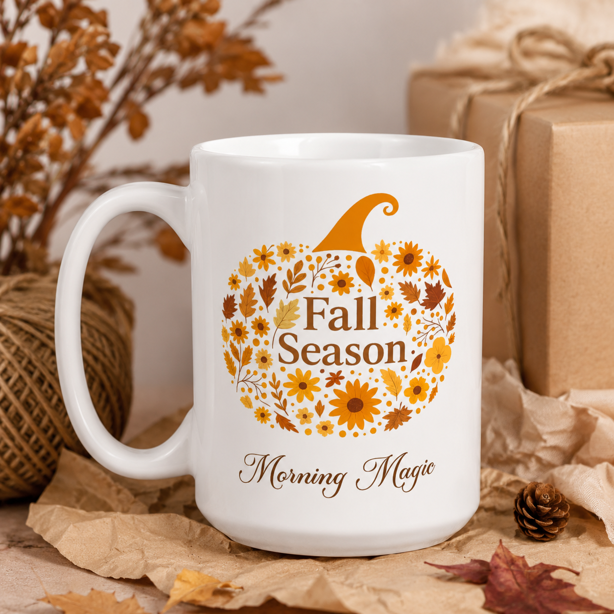 Fall Season Pumpkin Mug, Morning Magic Coffee Cup