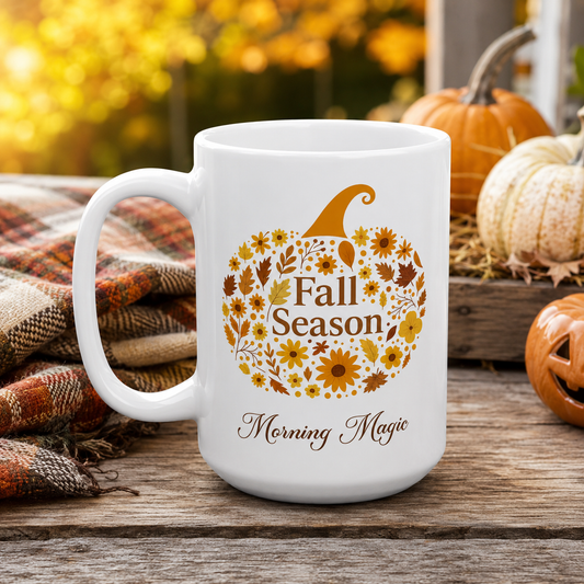 Fall Season Pumpkin Mug, Morning Magic Coffee Cup
