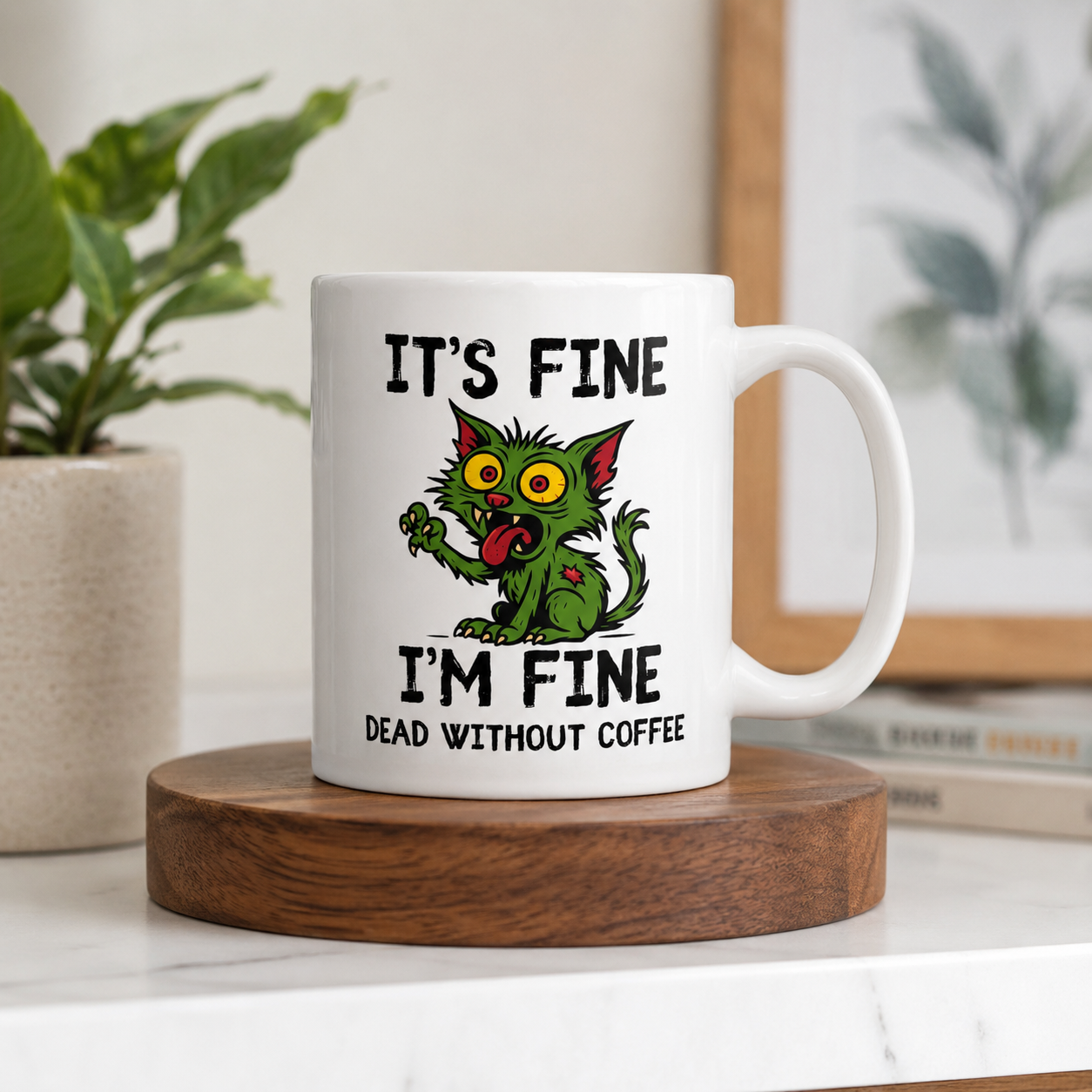 Dead Without Coffee, Zombie Cat Mug