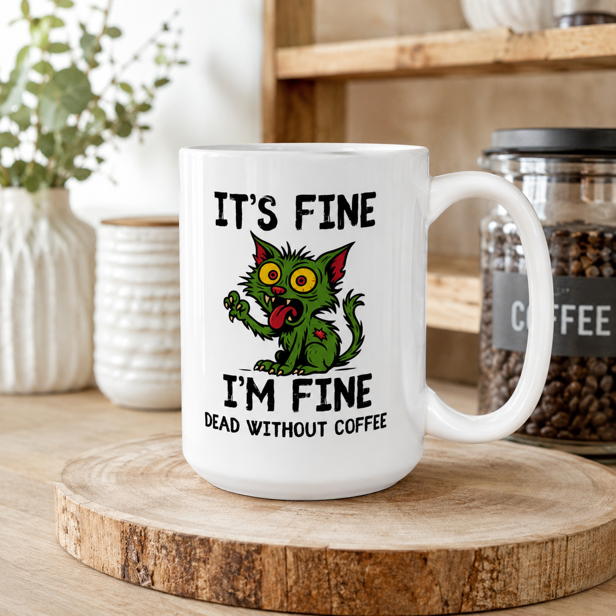Dead Without Coffee, Zombie Cat Mug