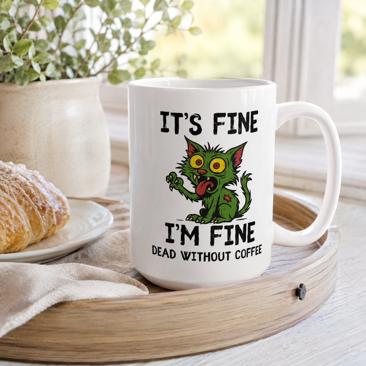 Dead Without Coffee, Zombie Cat Mug