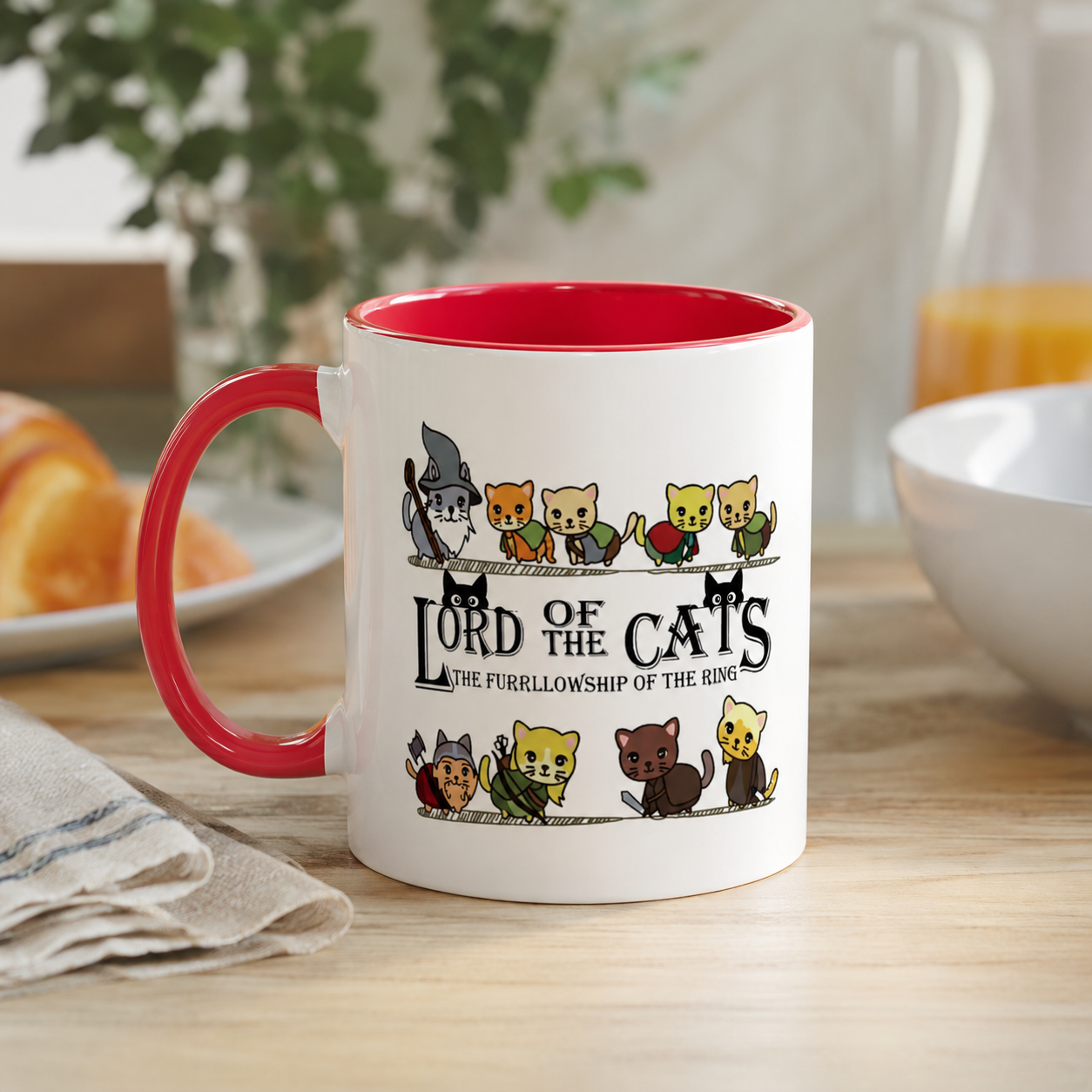 Fantasy Cat Fellowship Mug, Medieval Cats Coffee Cup