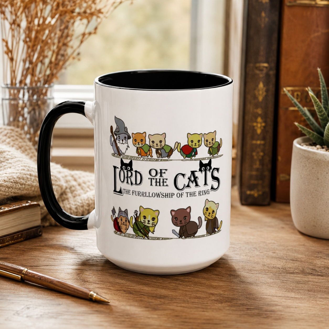 Fantasy Cat Fellowship Mug, Medieval Cats Coffee Cup