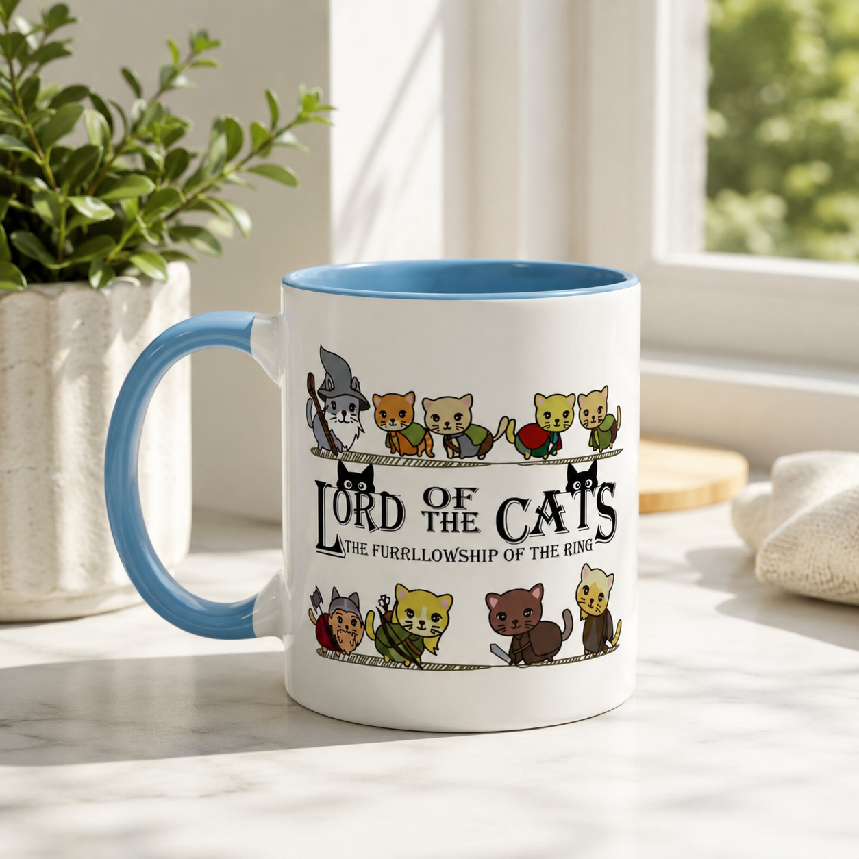 Fantasy Cat Fellowship Mug, Medieval Cats Coffee Cup