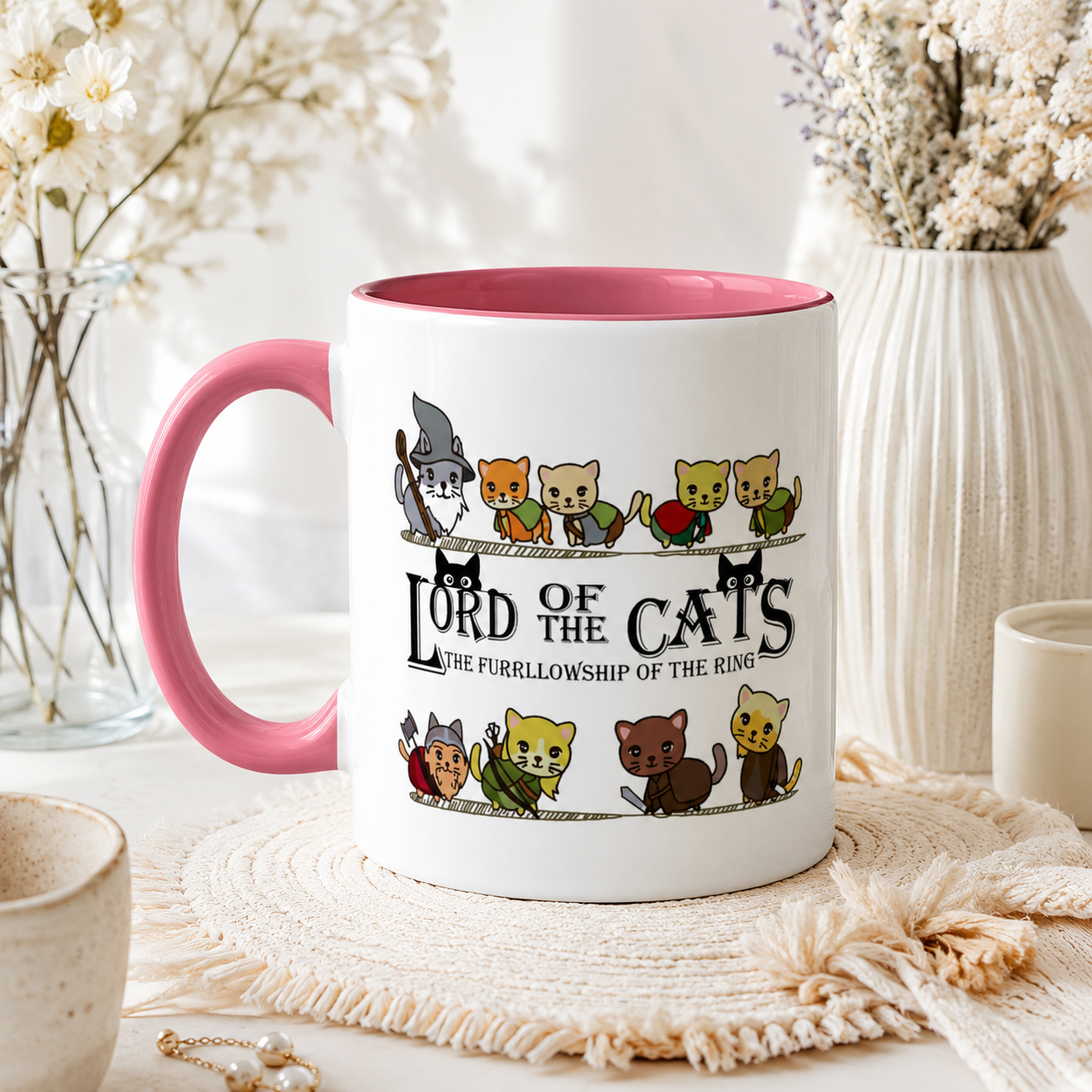 Fantasy Cat Fellowship Mug, Medieval Cats Coffee Cup