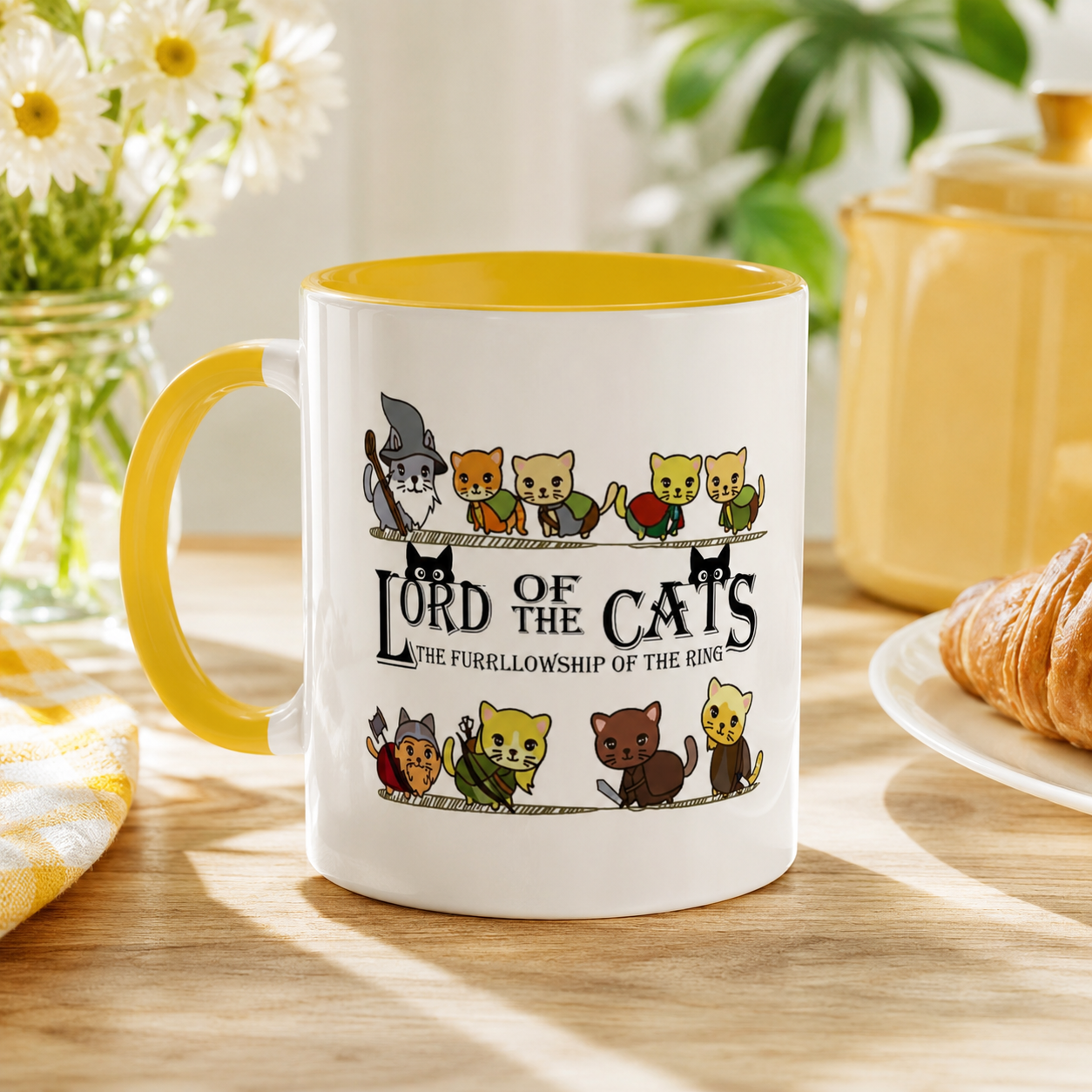 Fantasy Cat Fellowship Mug, Medieval Cats Coffee Cup