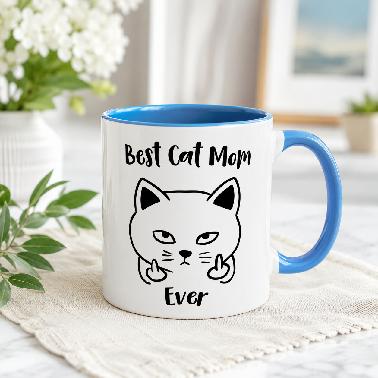 Best Cat Mom Ever Mug, Funny Cat Lover Coffee Cup
