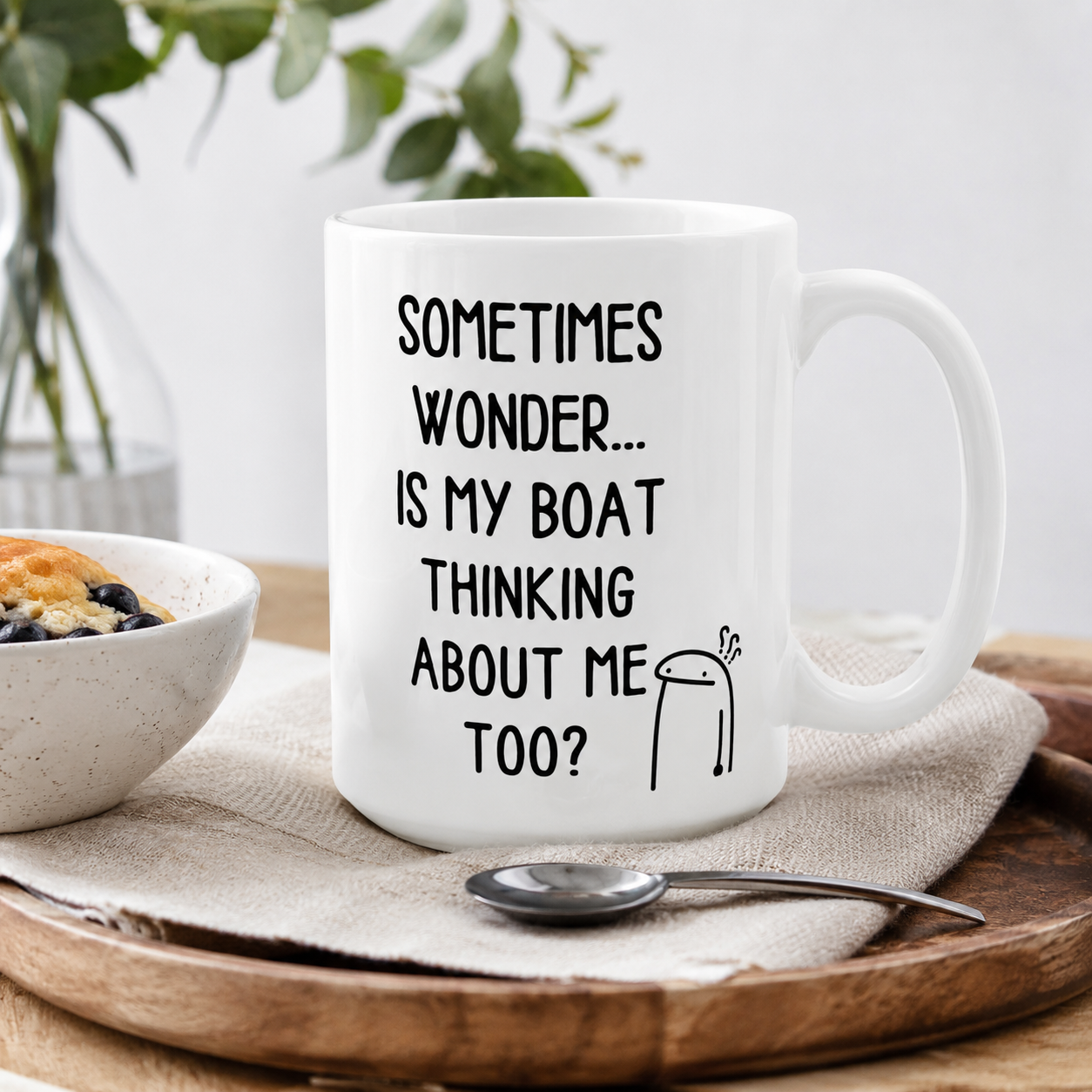Funny Boat Lover Coffee Mug, Is My Boat Thinking About Me