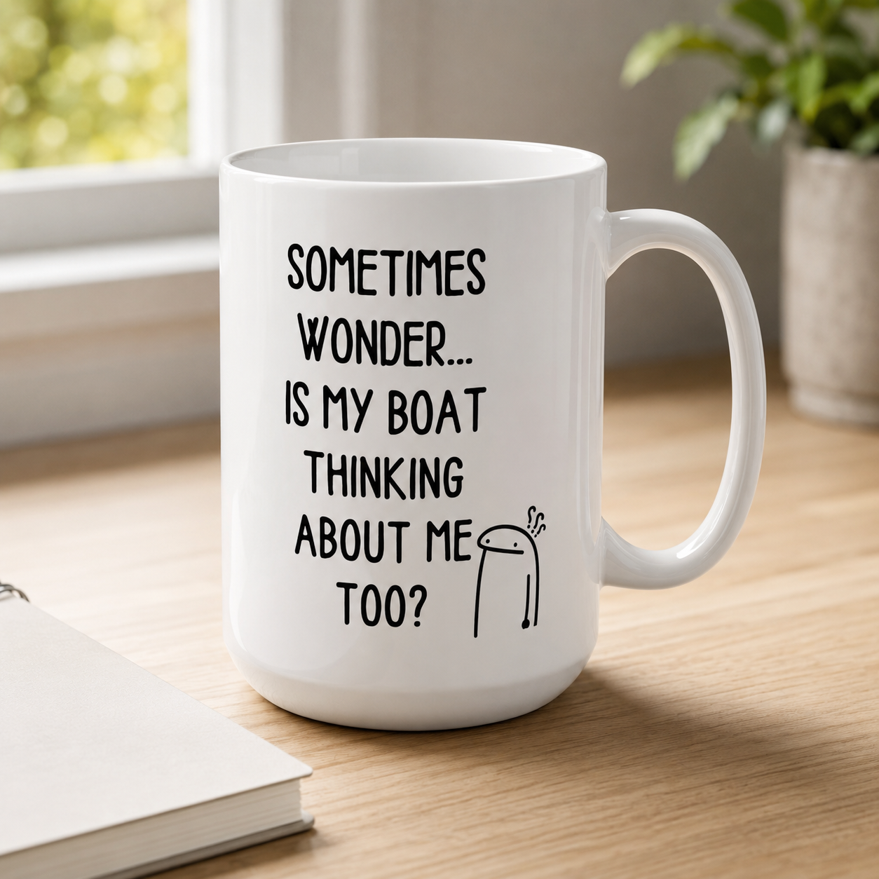 Funny Boat Lover Coffee Mug, Is My Boat Thinking About Me