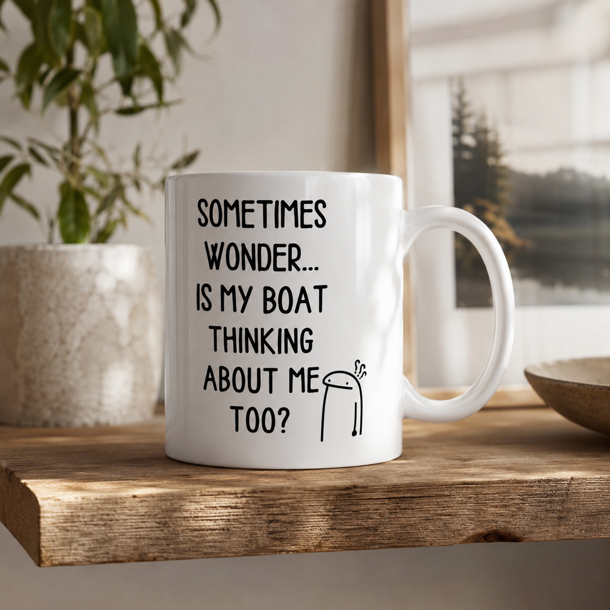 Funny Boat Lover Coffee Mug, Is My Boat Thinking About Me