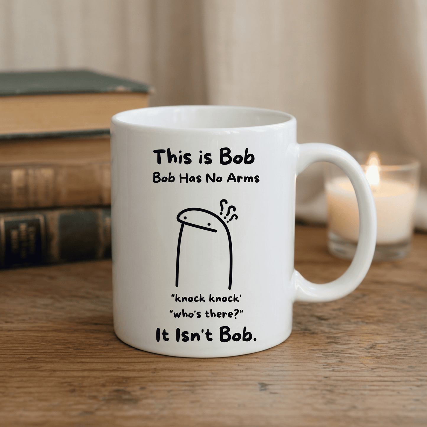 Bob Has No Arms Coffee Mug, Funny Bad Joke Cup