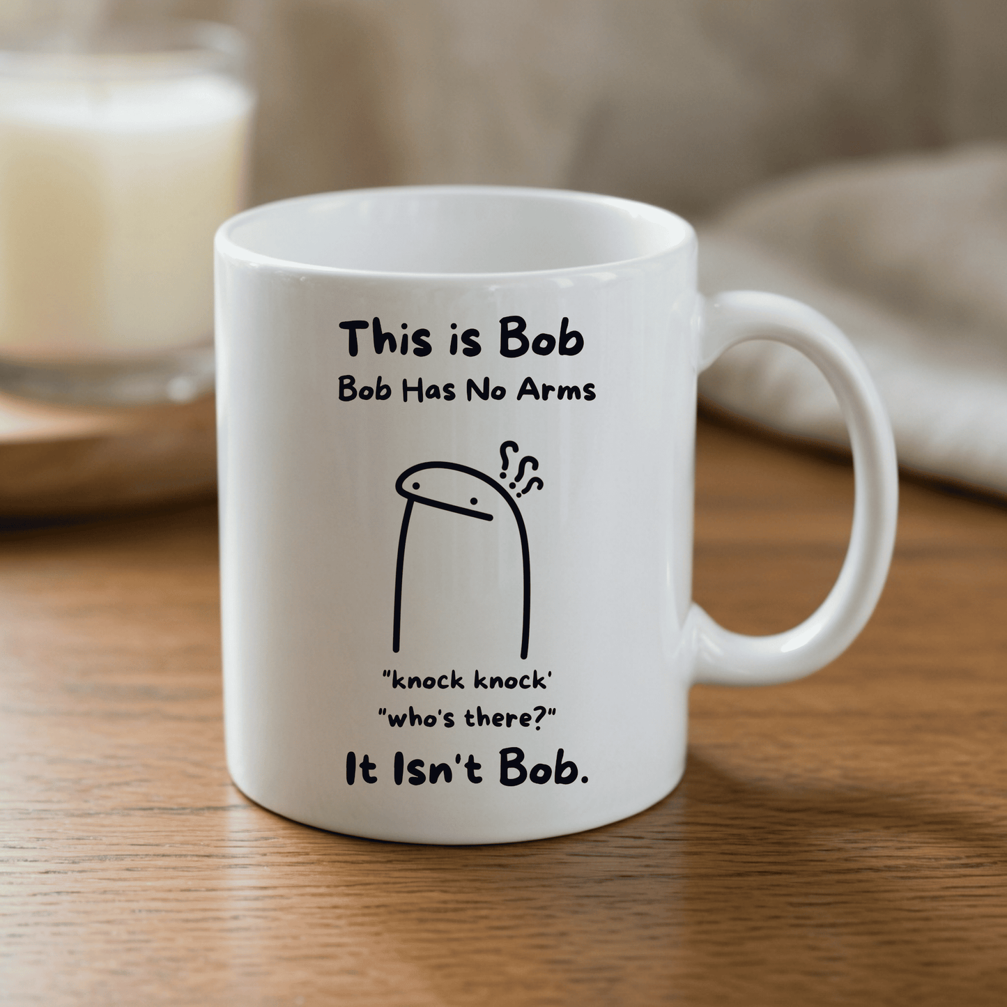 Bob Has No Arms Coffee Mug, Funny Bad Joke Cup