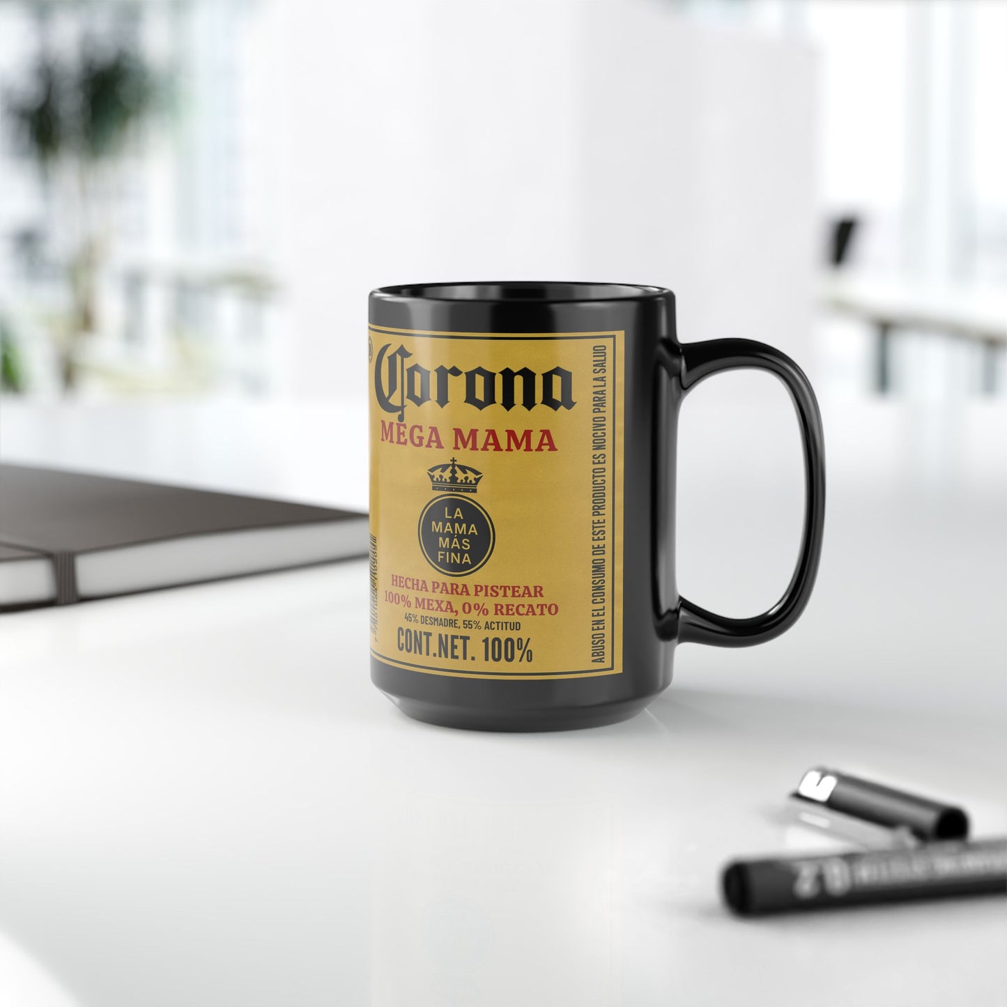 Mega Mama Funny Beer Mug, 15oz Black Ceramic Cup