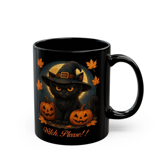 Witch Please Mug, Funny Halloween Coffee Mug with Black Cat