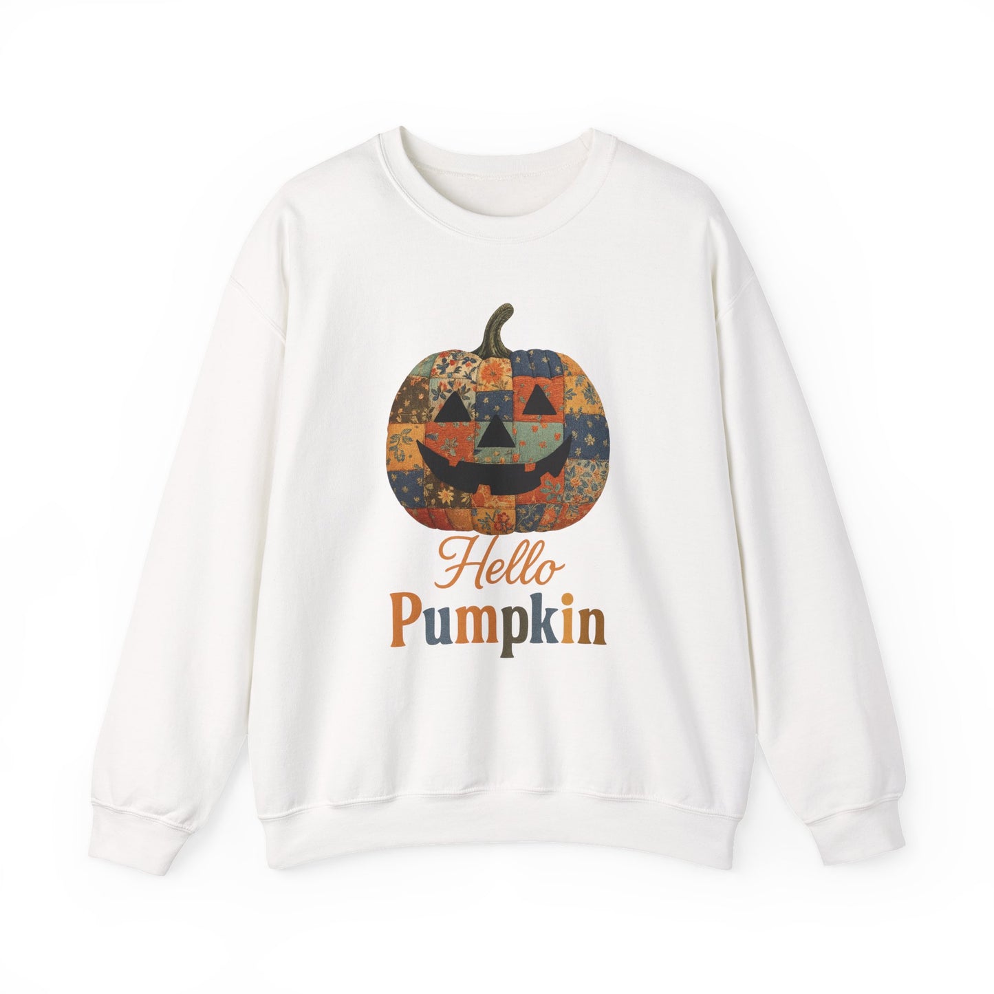 Hello Pumpkin Sweatshirt, Vintage Patchwork Halloween Pullover