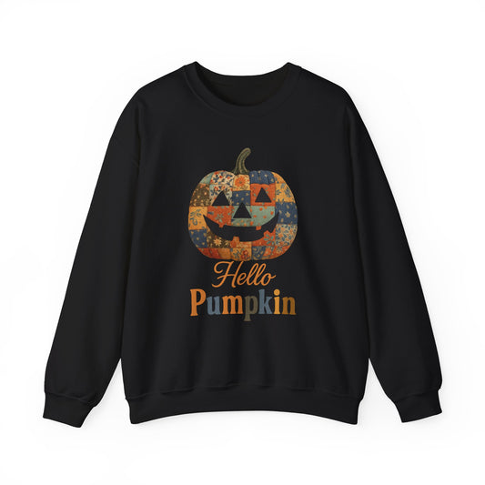 Hello Pumpkin Sweatshirt, Vintage Patchwork Halloween Pullover