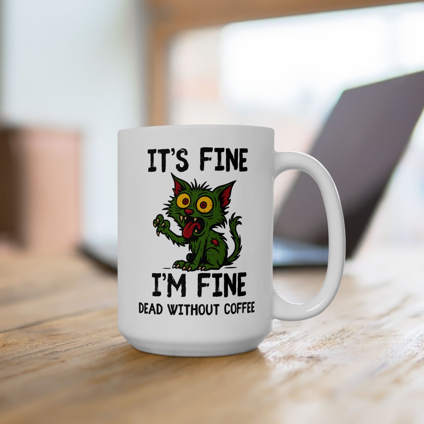 Dead Without Coffee, Zombie Cat Mug