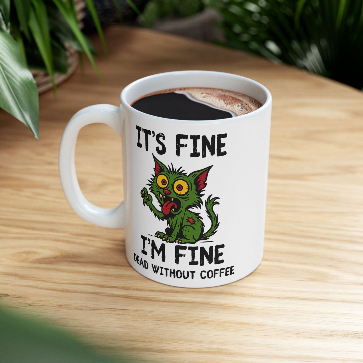 Dead Without Coffee, Zombie Cat Mug