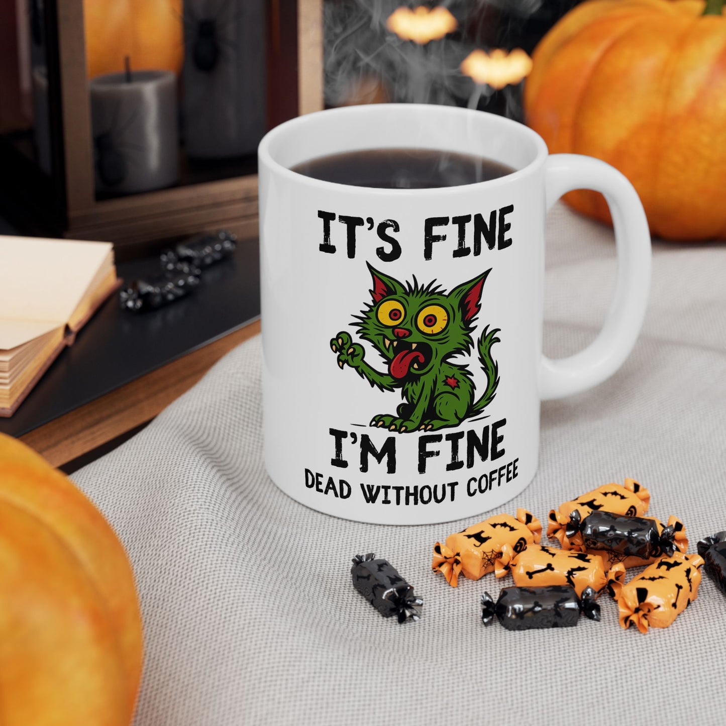 Dead Without Coffee, Zombie Cat Mug